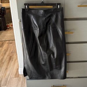 HM Leathercraft Black Faux Leather Pencil Skirt with Front Slit